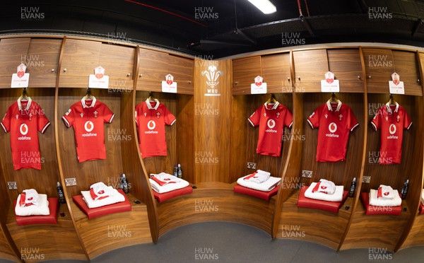 270424 - Wales v Italy, Guinness Women’s 6 Nations -  The Wales team changing room with match kit ahead of the match