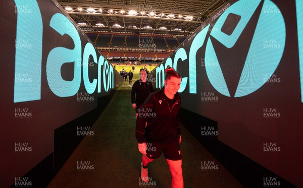270424 - Wales v Italy, Guinness Women’s 6 Nations -  Kate Williams and Abbie Fleming of Wales in the tunnel