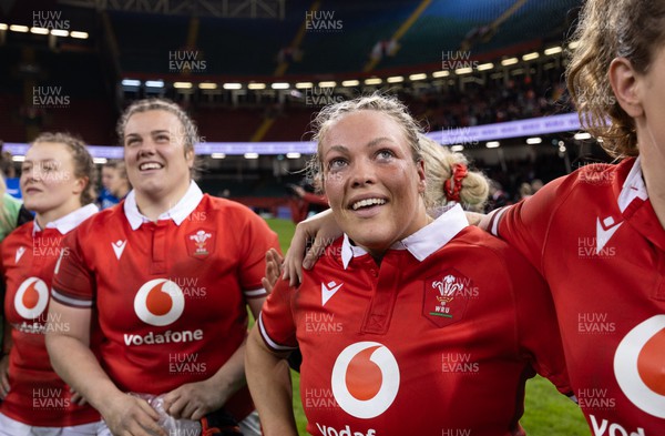 270424 - Wales v Italy, Guinness Women’s 6 Nations - Kelsey Jones of Wales celebrates at the end of the match