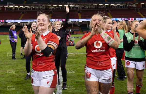 270424 - Wales v Italy, Guinness Women’s 6 Nations - Abbie Fleming of Wales celebrate at the end of the match
