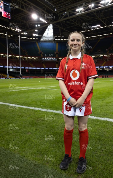 270424 - Wales v Italy, Guinness Women’s 6 Nations - Match mascot Nia Mair Webb ahead of the start of the match