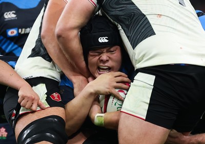 151125 - Wales v Japan, Quilter Nations Series - Kenta Kobayashi of Japan is held