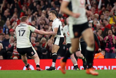 151125 - Wales v Japan - Quilter Nations Series - Jarrod Evans of Wales celebrates kicking the match winning penalty with team mates