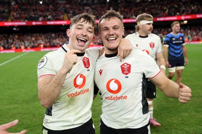 151125 - Wales v Japan - Quilter Nations Series - Dan Edwards and Jarrod Evans of Wales celebrate at full time