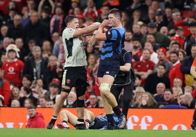 151125 - Wales v Japan - Quilter Nations Series - Alex Mann of Wales tussles with Harry Hockings of Japan 