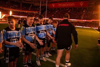 151125 - Wales v Japan - Quilter Nations Series - Dewi Lake of Wales with mascots