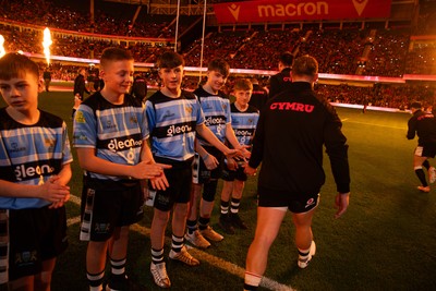 151125 - Wales v Japan - Quilter Nations Series - Dewi Lake of Wales with mascots