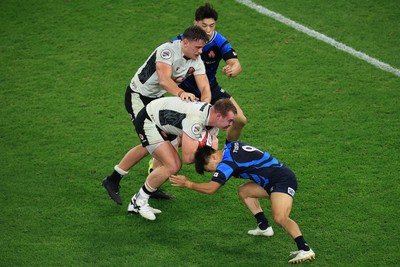 151125 - Wales v Japan - Quilter Nations Series - Dewi Lake of Wales is tackled by Naoto Saito of Japan