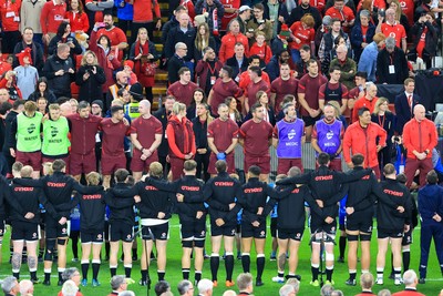 151125 - Wales v Japan - Quilter Nations Series - Wales coaching staff during national anthem