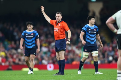 151125 - Wales v Japan - Quilter Nations Series - Referee Matthew Carley awards a penalty