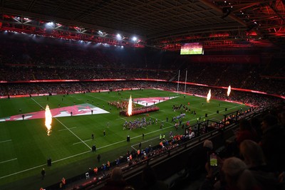 151125 - Wales v Japan - Quilter Nations Series - The Principality stadium lit up with flames ahead of the match