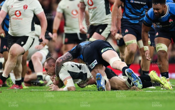 151125 - Wales v Japan, Quilter Nations Series - Nick Tompkins of Wales dives in to score try
