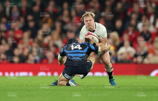 151125 - Wales v Japan, Quilter Nations Series - Blair Murray of Wales takes on Kippei Ishida of Japan