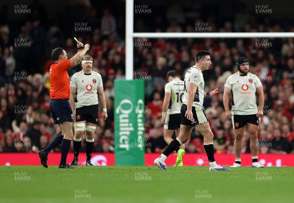 151125 - Wales v Japan - Quilter Nations Series - Josh Adams of Wales is given a yellow card by referee Matthew Carley