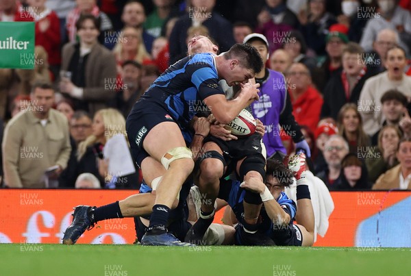 151125 - Wales v Japan - Quilter Nations Series - Harry Hockings of Japan is given a yellow card for this tackle on Alex Mann of Wales 