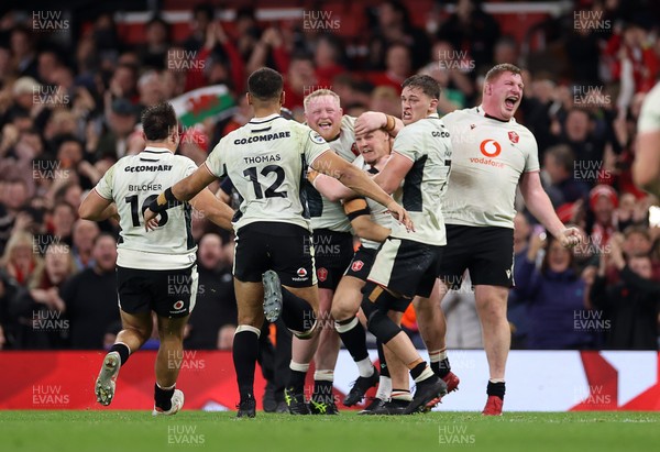 151125 - Wales v Japan - Quilter Nations Series - Jarrod Evans of Wales celebrates kicking the match winning penalty with team mates