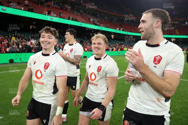 151125 - Wales v Japan - Quilter Nations Series - Dan Edwards, Blair Murray and Max Llewellyn of Wales at full time