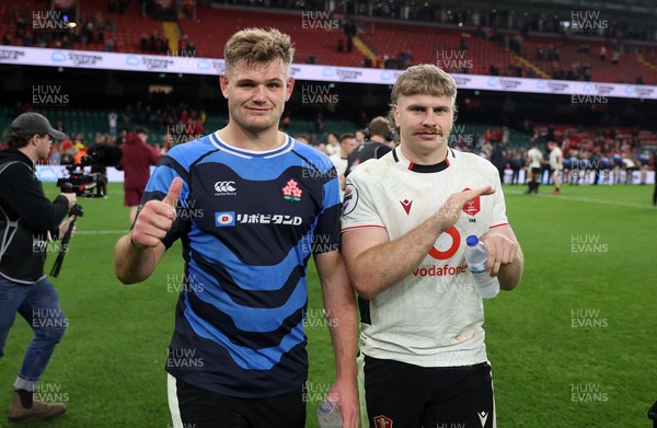 151125 - Wales v Japan - Quilter Nations Series - Taine Plumtree and Aaron Wainwright of Wales at full time