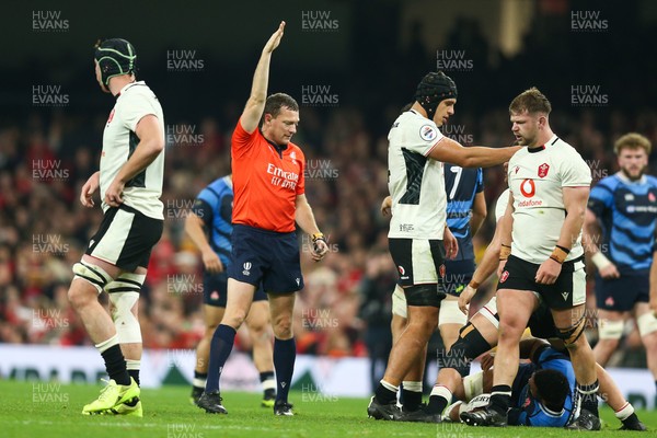 151125 - Wales v Japan - Quilter Nations Series - Referee Matthew Carley awards a penalty