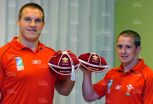 20.09.07 - Wales v Japan - Rugby World Cup 2007 - Gethin Jenkins and Shane Williams with their 50th caps 