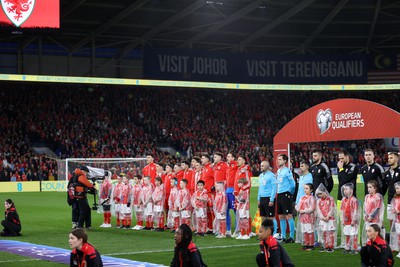 280323 - Wales v Latvia - European Championship Qualifier - Group D - Wales sings the anthem