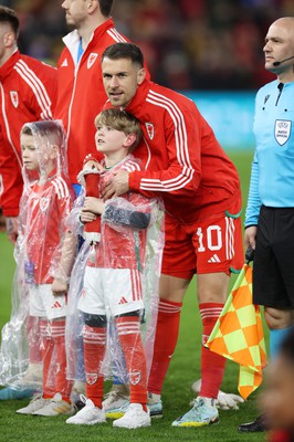 280323 - Wales v Latvia - European Championship Qualifier - Group D - Aaron Ramsey of Wales with his son Sonny