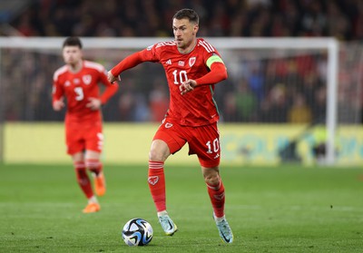 280323 - Wales v Latvia - European Championship Qualifier - Group D - Aaron Ramsey of Wales 