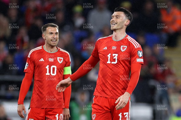 280323 - Wales v Latvia - European Championship Qualifier - Group D - Aaron Ramsey and Kieffer Moore of Wales 