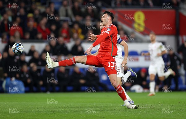 280323 - Wales v Latvia - European Championship Qualifier - Group D - Kieffer Moore of Wales can�t get his foot to the ball
