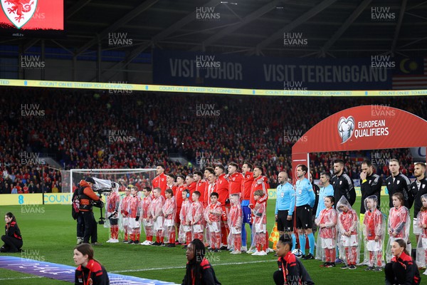 280323 - Wales v Latvia - European Championship Qualifier - Group D - Wales sings the anthem