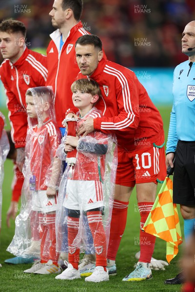 280323 - Wales v Latvia - European Championship Qualifier - Group D - Aaron Ramsey of Wales with his son Sonny