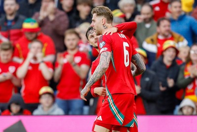 060625 - Wales v Liechtenstein - 2026 FIFA World Cup Qualifying - Joe Rodon of Wales celebrates after scoring