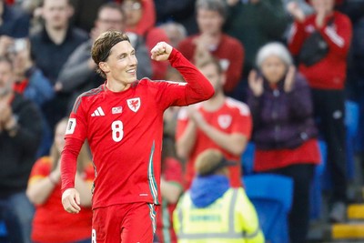 060625 - Wales v Liechtenstein - 2026 FIFA World Cup Qualifying - Harry Wilson of Wales celebrates after scoring