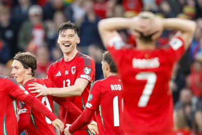 060625 - Wales v Liechtenstein - 2026 FIFA World Cup Qualifying - Kieffer Moore of Wales celebrates after scoring