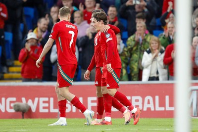060625 - Wales v Liechtenstein - 2026 FIFA World Cup Qualifying - Harry Wilson of Wales celebrates after scoring