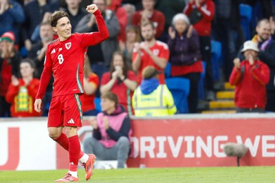 060625 - Wales v Liechtenstein - 2026 FIFA World Cup Qualifying - Harry Wilson of Wales celebrates after scoring