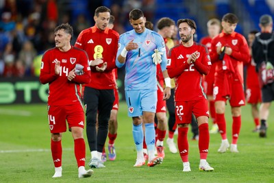 060625 - Wales v Liechtenstein - 2026 FIFA World Cup Qualifying - Wales players applaud fans after the game