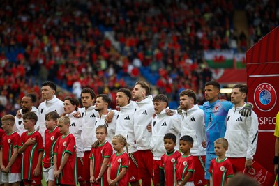 060625 - Wales v Liechtenstein - 2026 FIFA World Cup Qualifying - Wales players during National Anthem