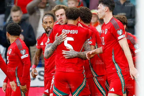 060625 - Wales v Liechtenstein - 2026 FIFA World Cup Qualifying - Joe Rodon of Wales celebrates after scoring