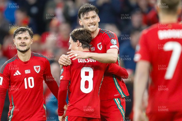 060625 - Wales v Liechtenstein - 2026 FIFA World Cup Qualifying - Kieffer Moore of Wales celebrates after scoring 