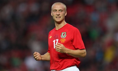 11.08.10 .. Wales v Luxembourg, .Friendly International, Llanelli -  Wales' David Cotterill celebrates after scoring goal 