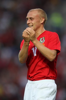 11.08.10 .. Wales v Luxembourg, .Friendly International, Llanelli -  Wales' David Cotterill celebrates after scoring goal 
