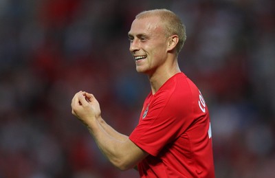 11.08.10 .. Wales v Luxembourg, .Friendly International, Llanelli -  Wales' David Cotterill celebrates after scoring goal 