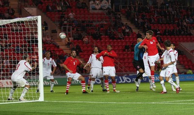 11.08.10 .. Wales v Luxembourg, .Friendly International, Llanelli -  Wales' Andy King scores Wales' third goal 