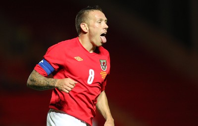 11.08.10 .. Wales v Luxembourg, .Friendly International, Llanelli -  Wales' Craig Bellemy celebrates after scoring Wales' fifth goal 