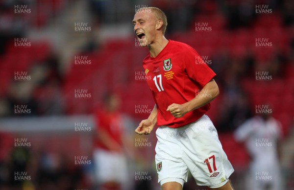 11.08.10 .. Wales v Luxembourg, .Friendly International, Llanelli -  Wales' David Cotterill celebrates after scoring goal 