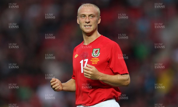 11.08.10 .. Wales v Luxembourg, .Friendly International, Llanelli -  Wales' David Cotterill celebrates after scoring goal 