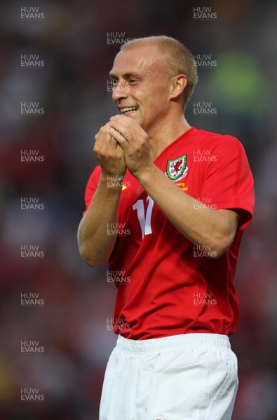 11.08.10 .. Wales v Luxembourg, .Friendly International, Llanelli -  Wales' David Cotterill celebrates after scoring goal 