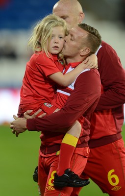 111013 - Wales v Macedonia - FIFA 2014 World Cup Qualifier - Craig Bellamy with his daughter Lexie ahead of his last home game for Wales