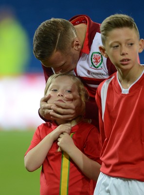 111013 - Wales v Macedonia - FIFA 2014 World Cup Qualifier - Craig Bellamy with his daughter Lexie ahead of his last home game for Wales